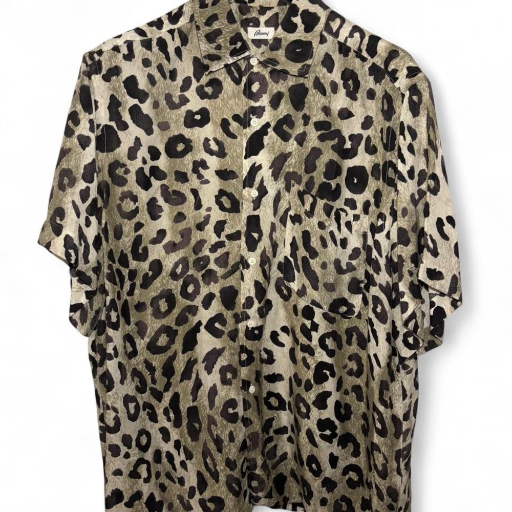Brioni Olive & Black Leopard Print Button-Up Shirt